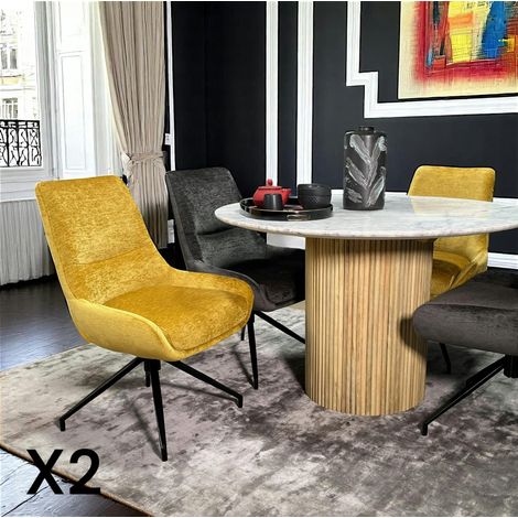 Chaise pivotante retro en velours moutarde (lot de 2) PALERME (1/5)