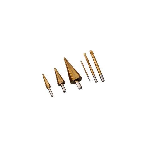 6-teiliger Stufenbohrer-Satz, Material: Schnellarbeitsstahl (HSS), für Weichmetalle/dünnes Eisen/Holz/Kunststoff, Stufenbohrer für Metall (6 Stück/Satz). – Crezuo