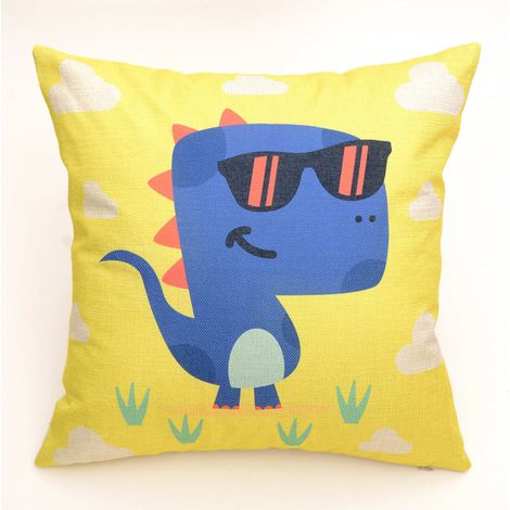 Housse De Coussin En Lin - Motif Dinosaure Dessin Animé - Pour Canapé Bureau Et Voiture - 1 Pièce (1/3)