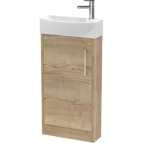 Hudson Reed Juno Compact LH Floor Standing Vanity Unit and Basin 440mm Wide - Autumn Oak (1/5)