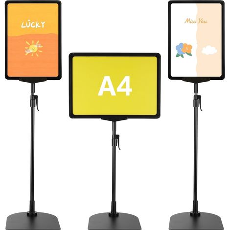 Lot de 3 porte affiche A4, support pour affiche, Stands de Présentation avec Base, Support de Panneau Extérieur, présentoir A4 sur Pied 360 Degrés Réglable, présentoirs porte menu restaurant (1/5)