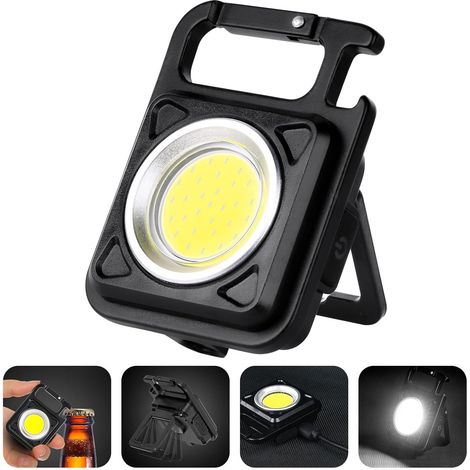 Wiederaufladbare COB-Arbeitsleuchte, 800 Lumen Mini-Campinglampe, wasserdichte Schlüsselanhänger-Taschenlampe mit Flaschenöffner und Magnetfuß, ideal für Camping und Notfälle.