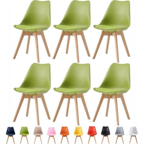 Set of 6 Dining Chairs Designer Side Chairs Wooden Home Office Commercial EVA GREEN (1/5)