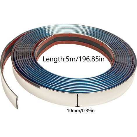 Striscia cromata per auto, 10 mm5 m, striscia adesiva cromata per decorazione esterna di finestrini e carrozzeria (5 m, 10 mm) (1/4)