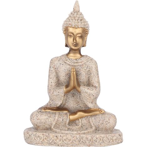 Statue de Bouddha assis en méditation Sculpture Figurine Artisanat pour la décoration de la maison Ornement (A Gold) (1/5)