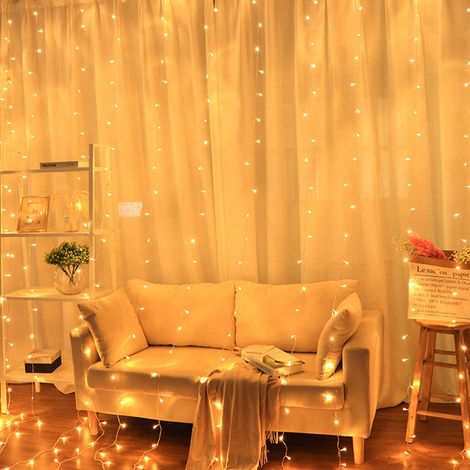Guirlande lumineuse LED, 3 x 2 mètres, 240 LED, guirlande rideau, décorations de Noël, guirlande stalactite, prise auxiliaire, guirlande cascade pour la maison, blanc chaud, norme européenne, 220 V. (1/5)