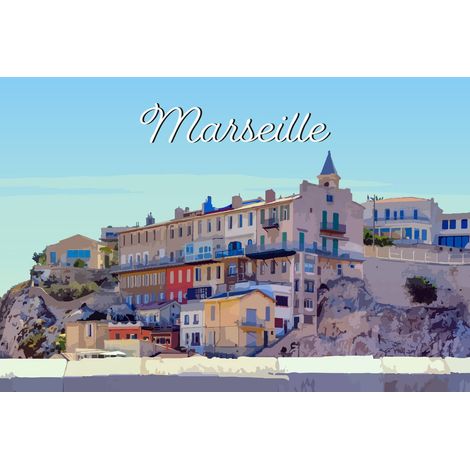 Tableau sur toile illustration ville de Marseille 30x45 cm - Impression sur Toile Murale Décorative - Image imprimée en HD sur Toile - Toile sur Châssis en Bois FSC - Fabriqué en France (1/5)