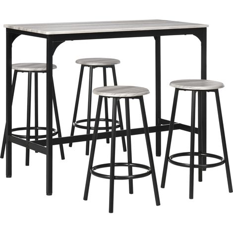 Bartisch-Set mit 4 Hockern, 5-teilig, Industrial-Design, grau, MDF und Metall, MODENUIT (1/5)