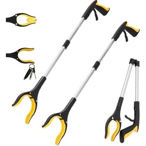 Lot de 2 pinces préhension avec aimant puissant pour personnes âgées 81,3 cm rallonge bras longue portée (jaune/jaune) Jaune - (1/5)