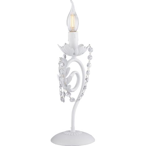Lumetto in ferro Bianco Shabby strass damasco una luce 16x h39 cm (1/3)