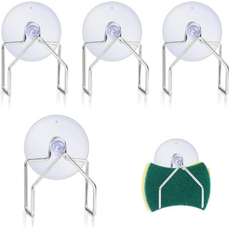 Porte-éponge 4 pièces avec ventouses fortes, porte-éponge à vaisselle en acier inoxydable, support d'éponge antirouille pour évier de cuisine
