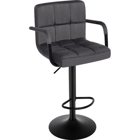 WOLTU Tabouret de bar Tabouret avec dossier pour comptoir, bistro assise en velours, réglable en hauteur et 360⁰ rotatif, Gris foncé (1/5)