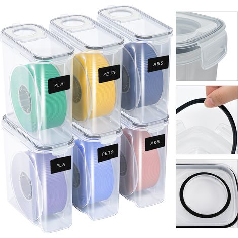 Wolketon Contenitore per filamenti da 4 L per stampa 3D, set da 6, trasparente-nero, resistente all'umidità (1/5)