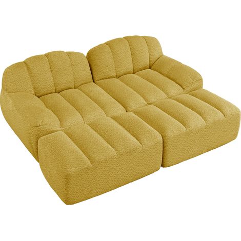 Modulares 2-Sitzer-Sofa mit 2 Hockern, 32D-Hochdichteschaum, weicher gelber Stoff (1/5)