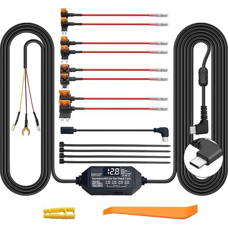 Hardwire Kit 12V-24V USB Type-C ACC Mode Voltage Screen 4 Voltage Levels 4 Fuse Protection Low Voltage Parking Monitoring Dashcam GPS (1/5)