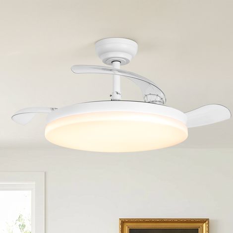 Parrot Uncle 106 cm Deckenventilator mit Beleuchtung, ausfahrbare Flügel, Weiß, LED-Licht, DC-Motor, Fernbedienung, 6 Geschwindigkeiten, dimmbares Licht, Sommer-Winter-Funktion