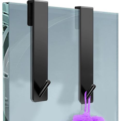 Ganchos para puerta de ducha, 2 ganchos de acero inoxidable para ducha, ganchos de pared para mampara de ducha, no requieren perforación, gancho para toallas para puerta de baño de vidrio sin marco (n (1/5)