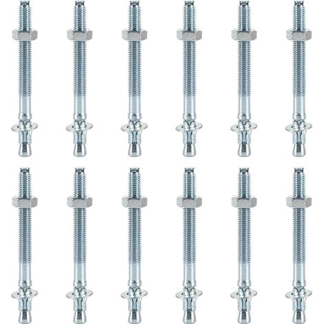 12 Pièces Cheville Charge Lourde, Boulons Ancrage M10 x 120 mm, Cheville Beton Galvanisés, Chevilles à Béton, Ancrages à Béton pour Bétons
