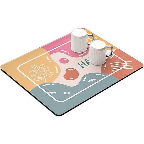 Tapis égouttoir de cuisine 30 x 40 cm, ultra-absorbant, pour la vaisselle - Motif joyeux/multicolore (1/2)