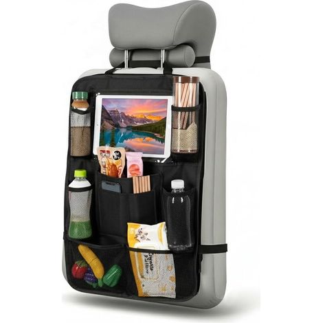 Organisateur de Voiture Enfant, Protection Siège Arrière Imperméable avec Support Tablette 10", Rangement Voiture 10 Poches, Protection Dossier de Siège Auto contre les Pieds Sales, Noir (1 Pièce) (1/3)
