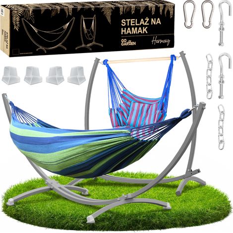 Hamaca con armazón, jardín, soporte para dos personas, silla colgante, armazón resistente (1/5)