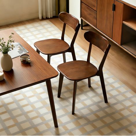 Sillas de comedor de madera, juego de 2, estilo Mid-Century Modern, respaldo curvo, color nogal (1/5)