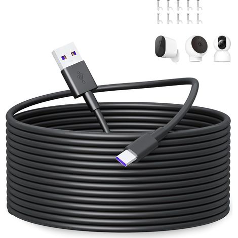 Câble USB C 10m, Long Câble USB Type C pour Caméra Sécurité, Noir (1/5)