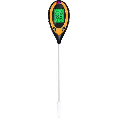 Testeur de pH du sol 4 en 1, testeur d'humidité, de lumière, de pH et de température, kits d'outils de jardinage, batterie incluse, jaune (1/4)