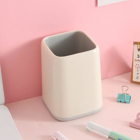 Porte-stylo simple, rangement pour stylos, vase pour pinceaux de maquillage, pot à pinceaux, joli porte-stylo décoratif pour bureau, 1 pièce (blanc cassé, uni) (1/5)