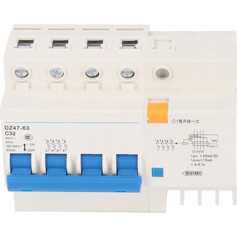 Disjoncteur miniature 4P MCB, montage sur rail DIN, pouvoir de coupure de 6000 A, 400 V, 32 A, pour usage domestique (1/5)