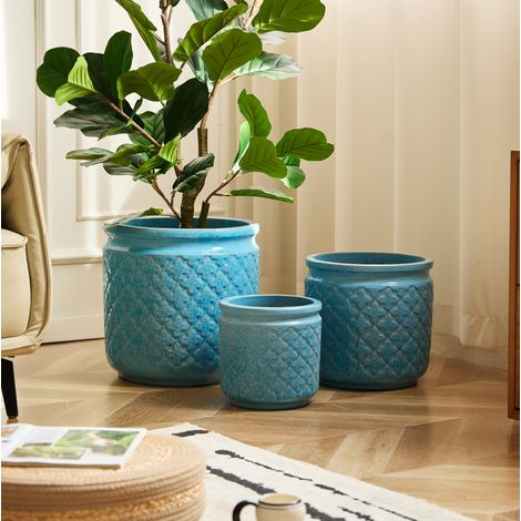 Set di 3 vasi da fiori Ø 38.1/30.5/22.9 cm blu antico in ceramica con foro di drenaggio per interni ed esterni (1/5)