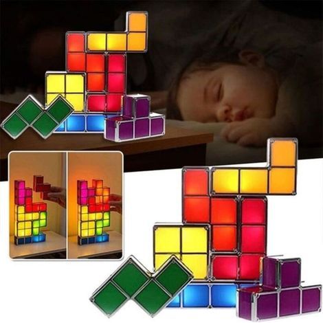 LAMPE DECORATIVE Lampe de table empilable Tetris lampe à LED Puzzles de Tangram lampe de bureau emboîtable à induction 3D lampe de