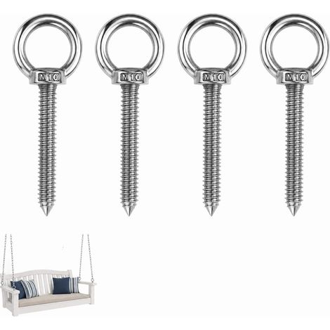 4pcs Anneau De Levage M10 Crochet M10 Crochet À Œil Acier Inoxydable 304 Charge Lourde Fixation Suspension Hamac Chaise Balançoire Boulon À Œil (1/5)