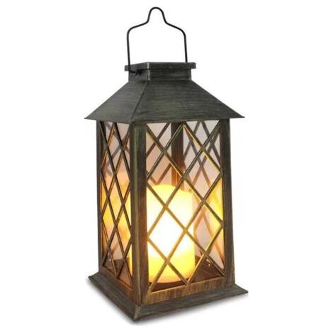 Lanterne d'extérieur - Éclairage extérieur solaire - Étanche - Lanterne solaire en métal - Avec effet clignotant - Décoration suspendue vintage - Convient pour les patios, terrasses, murs et tables