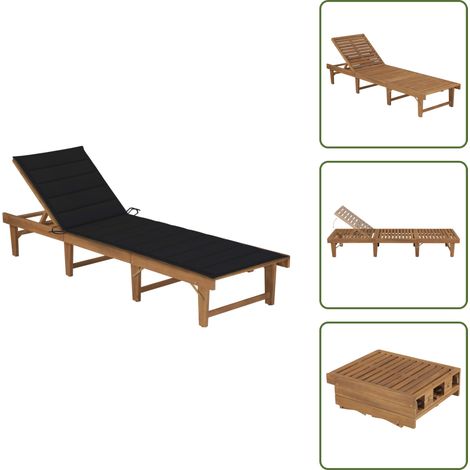 The Living Store Tumbona plegable con cojín madera maciza de acacia - Tumbona plegable