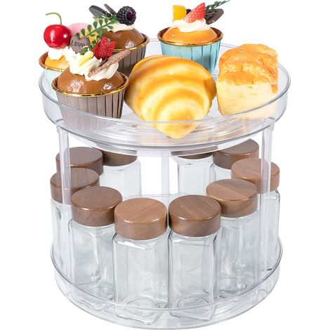 Plateau rotatif 360° - Étagère à épices 2 niveaux - Support de cuisine sans perçage - Organisation gain de place (1/5)