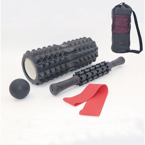 Rodillo de fascia, juego de rodillos de espuma 5 en 1 para fascia, incluye rodillo de masaje, palo de masaje, pelota de fascia, cinturón de fitness y bolsa de almacenamiento, para entrenar la fascia y (1/5)