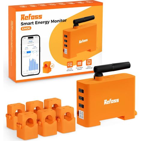 Refoss EM06, Contatore di energia elettrica WiFi, Monitoraggio dei consumi energetici, 6 Canali di misurazione, 150A, Contatore per la centrale elettrica del balcone, Connesso all'app Refoss (1/4)