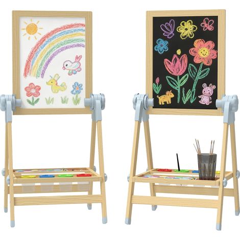 Caballete de dibujo, altura regulable, diseño de doble cara, color marrón. (1/2)
