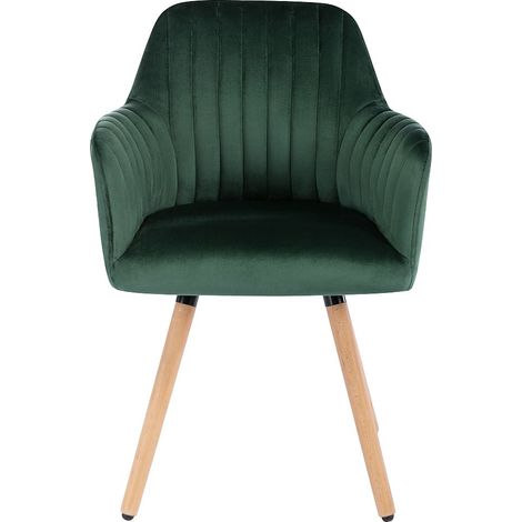 Chaise avec accoudoirs en velours et pieds bois de hêtre - Vert foncé - ELEANA (1/4)