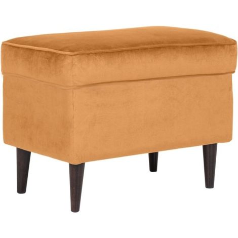 Pouf design velours jaune et wengé Havo