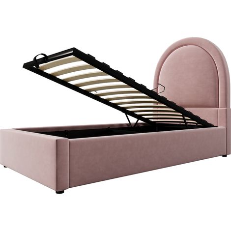 Cama infantil tapizada rosa 90 x 190 cm en terciopelo con somier (1/5)