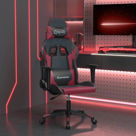 vidaXL Silla gaming de masaje cuero sintético negro y rojo vino tinto (1/5)