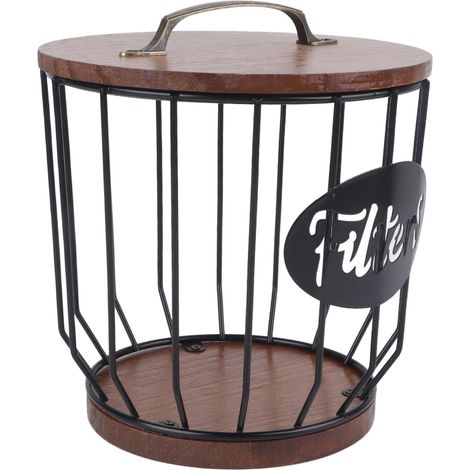 Filtre à café noir avec couvercle, boîte de rangement pour dosettes, support de café rustique pour comptoir, accessoire de décoration de bar à café 0291 F (1/5)