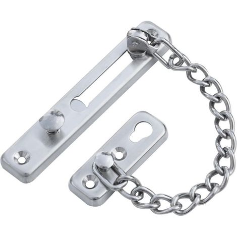 Verrou de Sécurité Coulissant à Chaîne Argentée - Bloque porte - Serrure Porte - Porte Coulissante Interieur - Serrure Portail Exterieur - Loquet Porte (1/5)