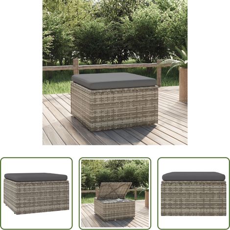 Mobilier extérieur - Repose-pied de jardin et coussin Gris 55x55x30cm Résine tressée (1/5)