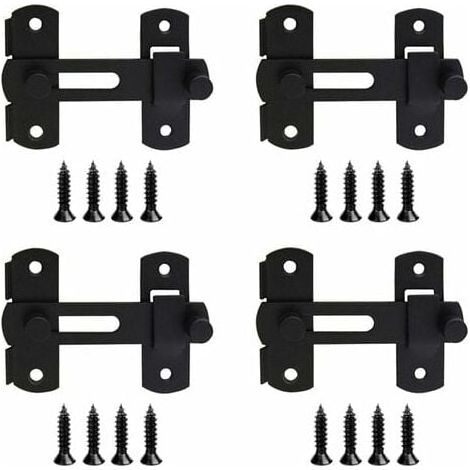 ZVD Ensemble de 4 loquets noirs en acier inoxydable, serrures coulissantes, serrures de porte, loquets rabattables avec vis pour portes, fenêtres, armoires, refroidisseurs à vin (1/4)