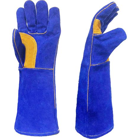 Sollbry Paire de gants de soudage A2020 en cuir de vache, 40 cm, résistants au feu et à la chaleur, à manches longues, pour barbecue, cheminée, four, cuisine et jardinage (1/5)
