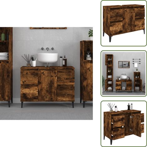 The Living Store Mobile Lavabo Rovere Fumo 80x33x60 cm in Legno Multistrato - Lavabo