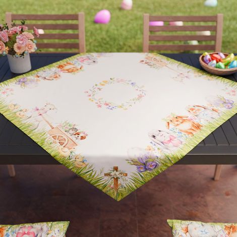 Centre de Table de Pâques 90x90 cm, Tissu en Microfibre Anti-Tache, Élégant et Lavable, Décoration Élégante pour Paques, 100% Fabriqué en Italie (1/3)